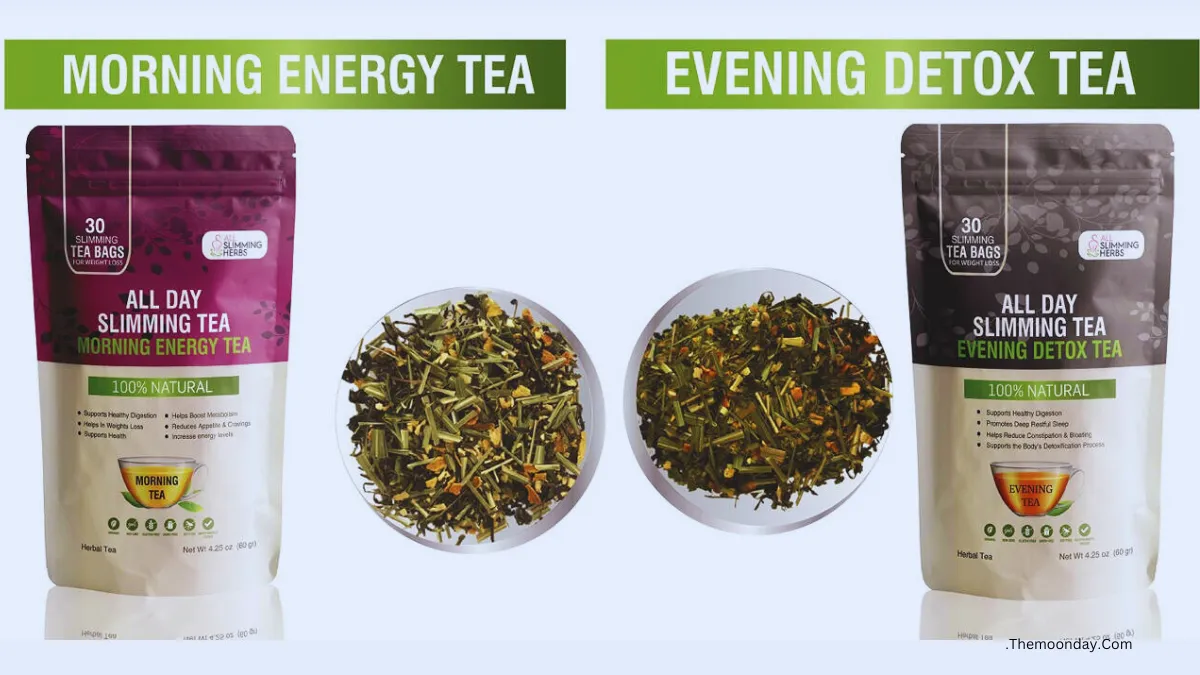 All day slimming tea consists of evening detox tea and morning energy tea. The two work synergistically to provide you with several health benefits.