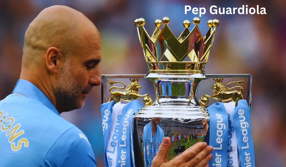 Pep Guardiola with premier league trophy Manchester City Wayne Rooney 